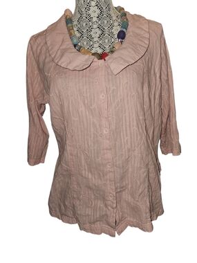 Light Pink Button-Front Textured Tunic Blouse